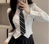 Uniforme JK Femenino Conjunto Completo de Camisa de Cintura Top de Manga Corta Estilo Preppy Falda Ajustada Camisa Blanca Traje Sexy
