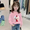 H2531 # Camisetas de Algodón Puro con Cuello Redondo y Mangas Largas para Niños, Estilo Nuevo Primavera y Otoño 2025, Tallas Mediana y Grande para Niñas