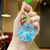 Llavero de Rosa Acrílica con Relleno Líquido, Accesorio Creativo de Campana, Colgante en Forma de Corazón para Bolsos