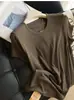 Ligera como una pluma, sensación de 0 presión en la piel~Estilo Bailarina de Ballet Lana Ultra Fina Suave Cuello Redondo + Cuello en V Camiseta para Mujer Verano H052220