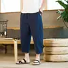 Pantalones Casuales para Hombre 2025 Nuevos Pantalones de Algodón y Lino para Hombre Color Sólido Sencillos Transpirables Holgados de Moda Pantalones Acortados Pantalones para Hombre