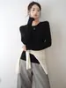 [Ligero y suave como una nube] Suéter de punto redondo 100% lana Basolan de hilo fino, 60 hilos, para mujer, capa base adelgazante de otoño