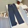 Calça Feminina de Verão Retrô com Listras Verticais Cintura Alta Perna Larga Moda Versátil Casual Respirável Confortável Cintura Elástica Solta Emagrecimento