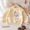 Suéter com Forro de Lã para Meninas Pulôver Bordado de Desenho Animado Coreano Bebê Inverno Novo Fofo Acolchoado Bordado Espessado Top