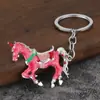 Moda Popular Europea y Americana Aleación con Goteo de Aceite Llavero de Caballo de la Suerte Accesorios de Unicornio Retro Colgante Pintado de Animal