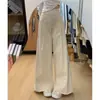 Pantalones Anchos Color Albaricoque Estilo Retro Americano para Mujer, Novedad Primavera y Otoño 2025 de Cintura Alta con Diseño Adelgazante con Patchwork, Pantalones Rectos Sueltos