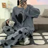 Pijama para Mujer Primavera y Otoño Nuevo Estilo Manga Larga Delgado Talla Grande Lindo Dibujo Animado Conjunto de Dos Piezas Casual Ropa para el Hogar Se Puede Usar Afuera