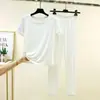 Conjunto de Pijama Redondo EcoSilk para Mulheres, Casual de Verão Tamanho Grande Camiseta e Calça Jogger, Conjunto de Duas Peças Leve e Fresco para Casa