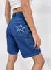 Shorts Jeans Casuais de Moda com Estampa de Estrelas, Corte Solto, para Mulheres