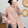 Camisa listrada de lixamento, manga comprida, solta, feminina, outono e inverno 2024, nova, artística, grossa, feminina, camisa vertical