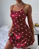 Bata de tirantes de verano sexy para mujer, pijamas de seda con estampado de seda helada, ropa de casa picante, talla grande