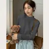 Blusa Térmica Elástica de Spandex com Costura de Três Fios para Mulheres, Adequada para Outono e Inverno, Pode Ser Usada Casualmente ou como Roupa Externa, Manga Longa