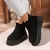 Botas de neve de inverno femininas, quentes, tamanho grande, sapatos de estudante, novo modelo 2026, couro e pele integrados, alça elástica, botas curtas de algodão com sola grossa