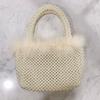 Cesta de verduras vintage de estilo francés para otoño e invierno, hecha a mano, tejida a mano, con cuentas de perlas, bolso bandolera portátil para mujer, de moda