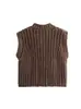 Novidades Outono e Inverno 2024 Moda de Rua Suéter Colete Gola Redonda Colete Tricotado com Ponto Grosso Colete Cardigan Tricotado Sem Mangas