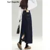 Falda de Mezclilla Azul Denim de Cintura Alta para Mujer 2025 Tendencia Versátil Nuevo Otoño Longitud Media Estilizadora Ceñida a la Cadera