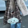 Otoño e Invierno Nuevo Estilo Coreano Bordado Cachorro Lindo Cuadros Bolso de Hombro Casual Estudiante Clase Bolso de Mano