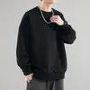 Moletom Preto Masculino Gola Redonda 500g Primavera/Outono, Marca da Moda, Forrado com Fleece, Blusa Casual de Caimento Solto