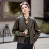 Jaqueta de Couro Vermelho Ankora Genuína de Alta Qualidade para Mulheres Moda Coreana Outono e Inverno 2025 Jaqueta Pequena Versátil de Couro de Cabra Tendência