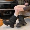 Botas Chelsea Maillard para Mulheres 2025 Outono e Inverno Novas Marrons Estilo Britânico Retrô Bico Redondo Salto Grosso Botas para Calça