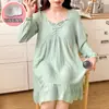 Sueño de Luna_Pijama para mujer, primavera y otoño, talla grande, manga larga, con copas en el pecho, estilo coreano, diseño lindo estampado