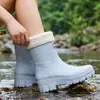 Botas de Lluvia de Media Pantorrilla para Mujer a la Moda, Zapatos de Agua Resistentes al Desgaste, Antideslizantes, Impermeables, Botas de Lluvia con Forro de Terciopelo Cálido, Zapatos de Goma para Cocina, Calzado de Exterior, Estilo Nuevo