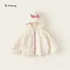 Roupa infantil Bangxuan, jaqueta infantil, moletom de bebê poá, acabamento em renda patchwork, blusa infantil, laço, agasalho para meninas