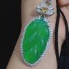 Colgante de hoja de calcedonia verde bañado en plata 925 con ágata verde esmeralda y jade atmosférico para mujer. Suministro en vivo.