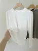Camiseta de Manga Larga de Color Sólido con Cuello Redondo y Base de Canalé Suave y Delicada para Mujer 2026 Ropa Interior Hombro Normal Camiseta Casual