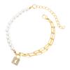 Pulsera de cadena con candado de amor de moda estilo coreano, aleación con incrustaciones de perla, versátil para el día a día, pulsera multicapa personalizada europea y americana