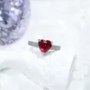 Moda Nuevo Lujo Ligero Simple Corazón Rubí Sintético y Zafiro Anillo Ajustable Completo Circonita Romántico Dulce Anillo