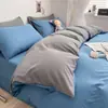 Juego de sábanas de color liso, lavado, minimalista, estilo japonés, amigable con la piel (incluye funda de edredón, sábana y sábana ajustable) - adecuado para dormitorios estudiantiles, juego de tres piezas
