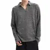 Moda Outono e Primavera Tricôs Curtos com Decote em V Camisas Polo Coreanas com Toque Relaxado para Meninos Camisetas de Lapela de Manga Longa