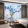 Novas Cortinas Estilo Chinês com Pintura de Paisagem a Tinta para Sala de Estar, Escritório, Quarto, Janela de Canto, Cortinas Transparentes Semi-Blackout de Teto a Chão