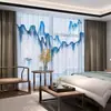 Novas Cortinas Estilo Chinês com Pintura de Paisagem em Tinta para Sala de Estar, Escritório, Quarto, Estudo, Janela de Canto, Cortinas Transparentes Semi-Blackout de Teto a Chão