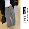 Pantalones de cuadros negros para mujer, nuevo estilo otoño 2026, holgados, casuales, de pierna ancha, pantalones rectos de corte ajustado para personas petite