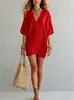 Primavera/Verão 2026 Europeu e Americano Amazon E-commerce Transfronteiriço Novo Estilo Roupas Femininas Camiseta de Cor Sólida Solta Decote V Estilo Férias Top