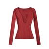 Deseo Puro Top de Punto Calado para Chica Caliente Diseño de Otoño e Invierno para Mujer Tirantes Ajustados Manga Larga Sexy Suéter para Fondo