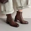 Novidade para Outubro~Solado silencioso resistente lavado, botas Martin desgastadas lavadas à água, botas curtas de couro genuíno bico quadrado 2026 outono com forro de lã