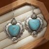 Aretes Transfronterizos de Estilo Étnico Retro de Venta Caliente, Aretes Ovalados de Amor de Turquesa de Alta Gama, Aretes Bohemios para Mujer