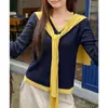 Foto Real # Conjunto de Suéter de Punto con Mangas Largas y Chal Falso Gris Estilo Coreano para Mujer, Prenda Base de Primavera.
