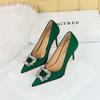 3265-K2 Zapatos de moda para mujer estilo coreano tacón ultra alto aguja escotado puntiagudo hebilla de metal con pedrería zapatos de una capa tacones altos de mujer