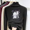 Camiseta Espessa de Manga Longa para Meninas com Bordas Franzidas, Gola Meia-Alta Estilosa, Camiseta Base Escovada para Outono e Inverno