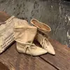 Primer Encuentro Temporada Encaje Retro con Cordones Bloque de Color Estilo Occidental para Mujer 2026 Nuevas Botas Cortas Otoño/Invierno Tacón Grueso Punta Fina para Mujer