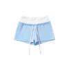 Shorts casuales coreanos de cintura alta con combinación de colores, falsos de dos piezas, elásticos, para mujer, verano 2025, comodín, en forma de A, de pierna ancha, hot pants al por mayor