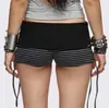 Pantalones cortos de estilo oscuro ultra cortos con cordón a rayas, cintura con tachuelas, subcultura punk INS transfronteriza, doble capa, cintura baja