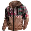 2023 Código Europeo Transfronterizo Venta Caliente Sudadera con Capucha y Cremallera de Bolsillo Estampado Étnico Retro para Hombre Otoño Ocio al Aire Libre Salud