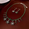 Brincos de Diamante Redondo Usados Vintage Colar Corrente de Suéter Estilo Palácio Retrô Conjunto de Joias Versátil Exquisito