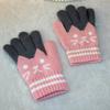 Novas Luvas de Tricô Jacquard com Forro de Lã Grossas para Crianças e Estudantes Gato Fofo Quentes de Cinco Dedos Macias e Confortáveis