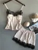 Pijama de Tirantes 2019 para Mujer Verano Sexy Seda de Hielo Traje de Dos Piezas con Shorts de Seda Push-Up Talla Grande Delgado Ropa de Casa